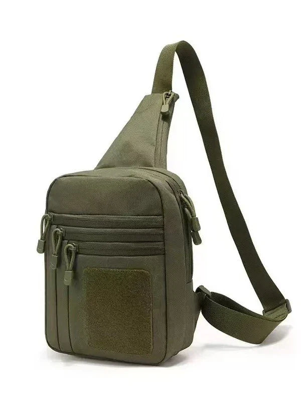 Front view of the OmniFlint Crossbody Sling showing compartments