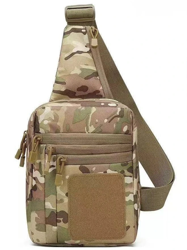 Detailed view of the OmniFlint Crossbody Sling materials and water-repellent zippers